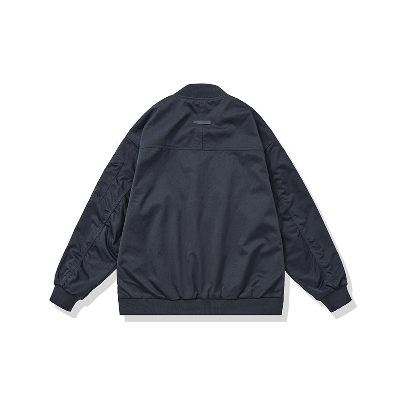 Unisex Short Cut Boxy Bomber Jacket in Utility Look with Front Zip, Flap Pockets and Ribbed Cuffs Chichicherry