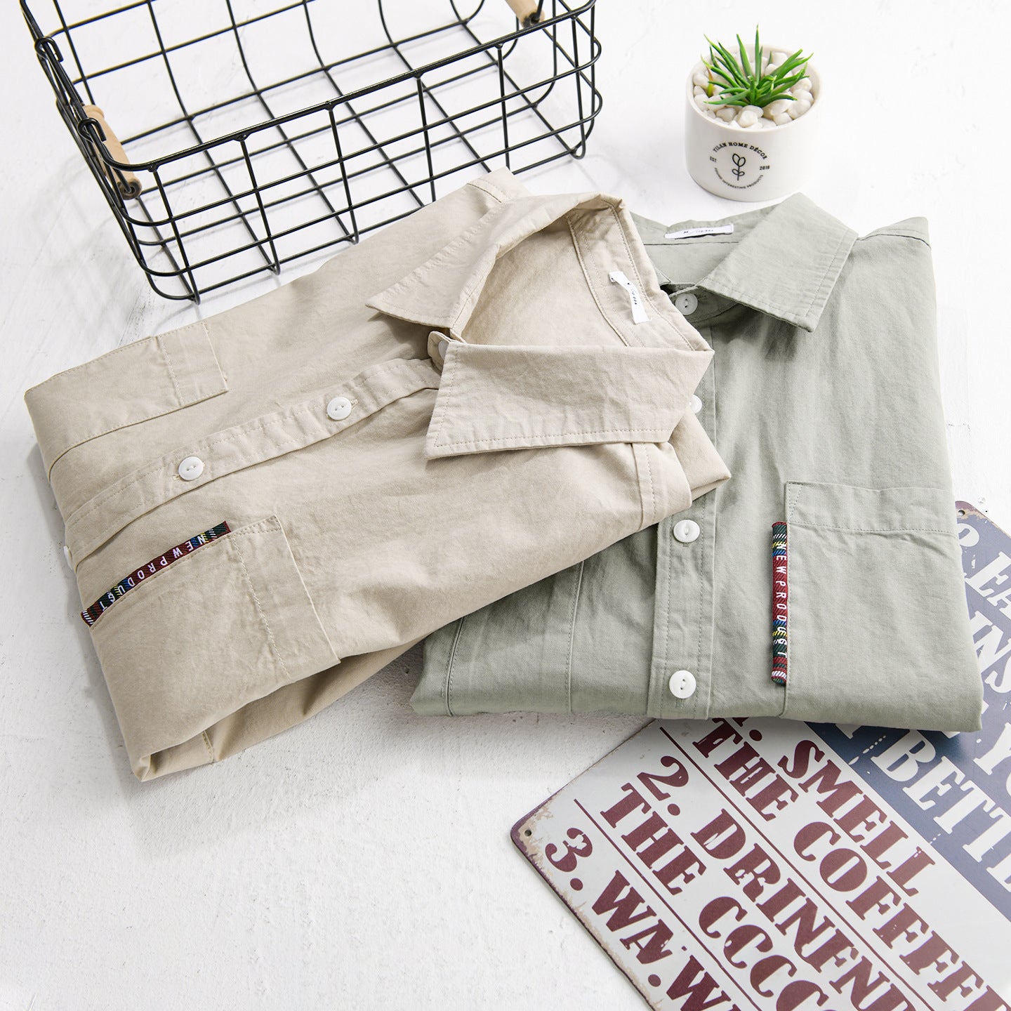Men's Lightweight Cotton Overshirt with Double Chest Pockets and Kent Collar Chichicherry