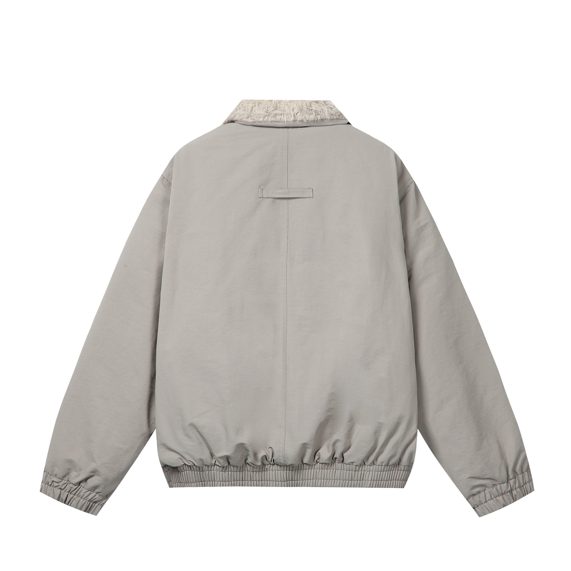 Women's Minimalist Thermo Blouson Jacket with Faux Fur Shawl Collar and Elastic Tunnel Drawstring Hem Chichicherry