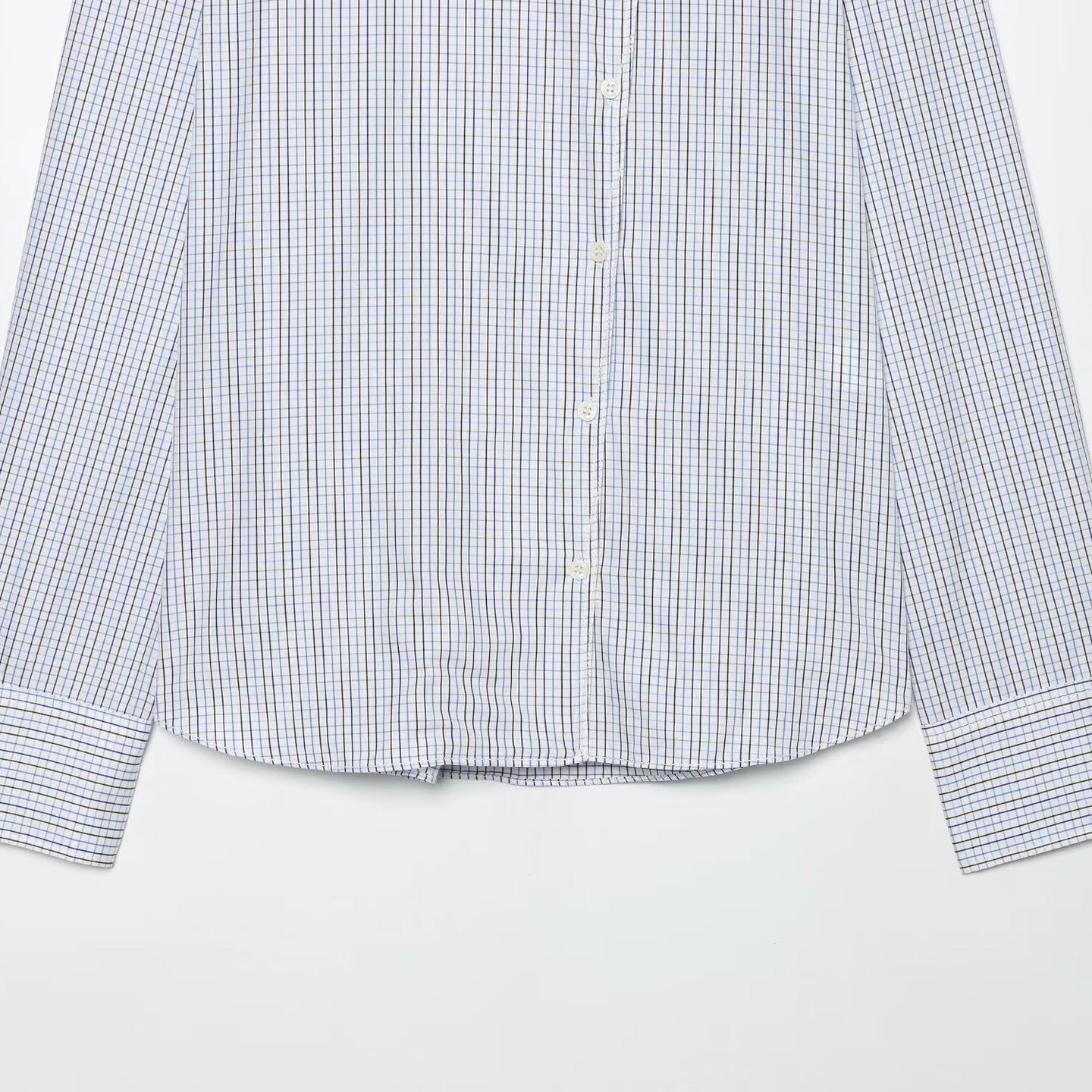 Women's Checkered Shirt with Stand Collar, Asymmetrical Button Placket and Shoulder Epaulettes Chichicherry