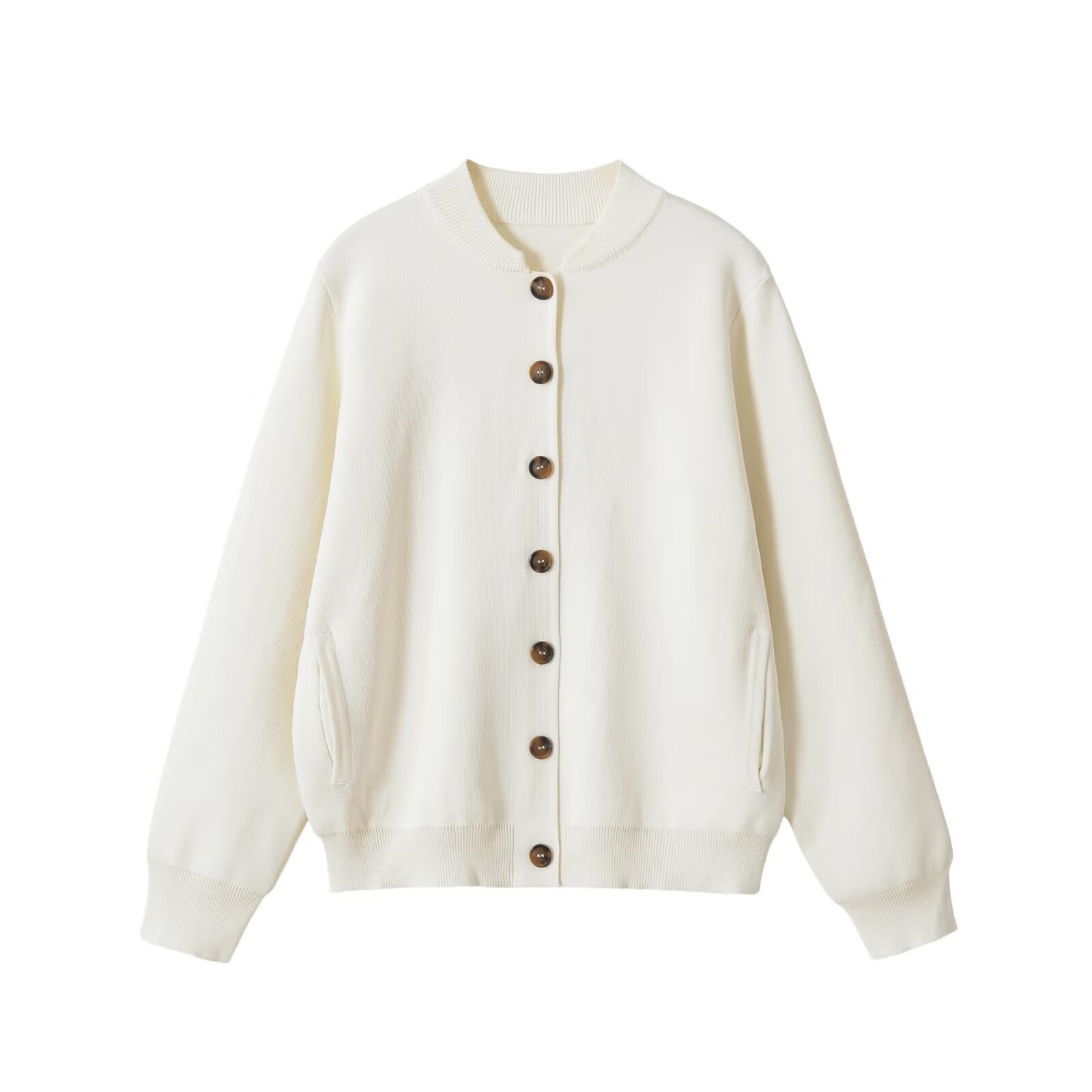 Women's loose-fitting bomber-style cardigan with button placket and ribbed cuffs Chichicherry