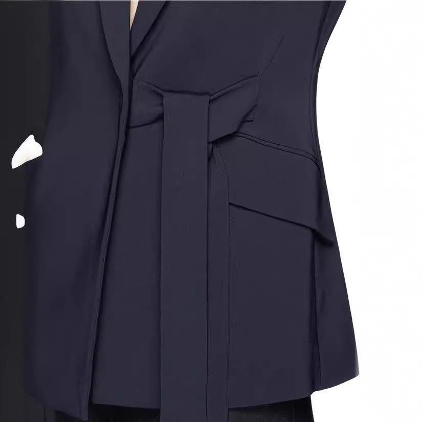 Ladies' shawl collar wrap blazer with side knot tie and patch pockets Chichicherry