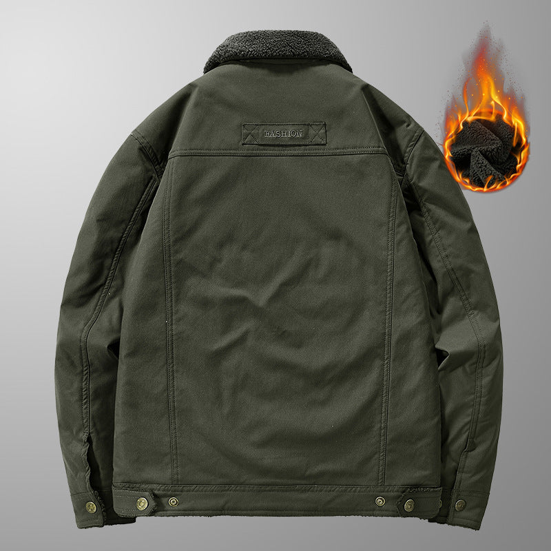 Men's Insulated Canvas Work Jacket with Teddy Fleece Lining, Chest Patches and Utility Pockets Chichicherry