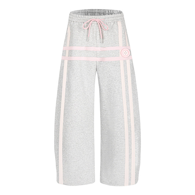 Ladies wide culotte sweatpants in palazzo style with comfort waistband, drawstring, and decorative waistband Chichicherry