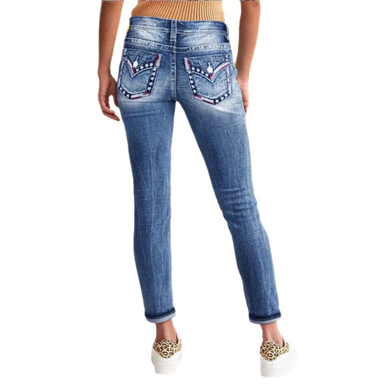 Women High-Waisted Cropped Skinny Jeans with Double Button and Vintage Wash Chichicherry