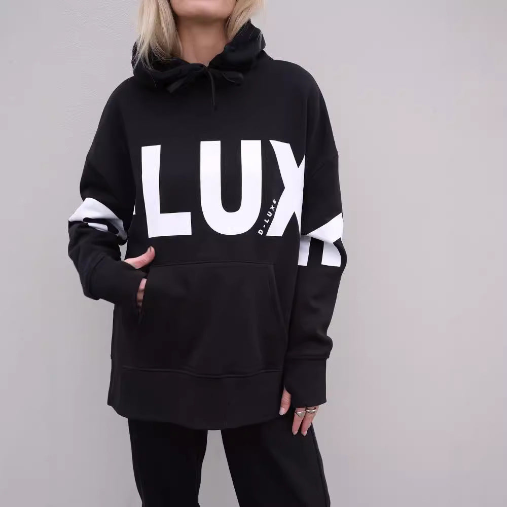 Damen Oversized Kapuzenpullover mit markantem Logoprint, Kängurutasche und Seitenschlitzen Chichicherry