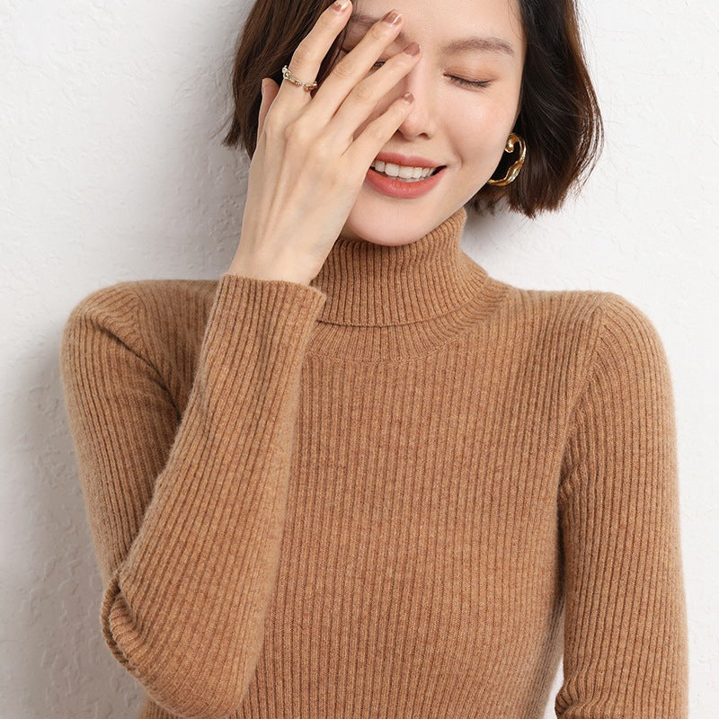 Women's Tailored Fine Knit Turtleneck Sweater with Fine Ribbed Texture and Cashmere Look Chichicherry