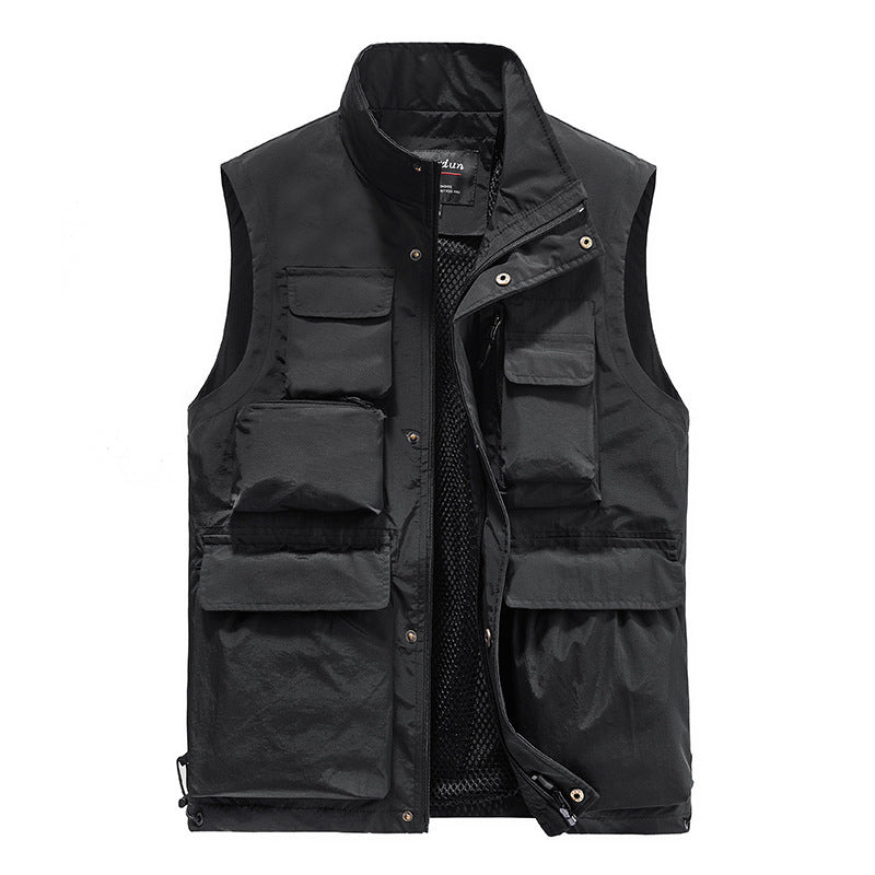 Men's Multifunctional Utility Vest with Mesh Lining and Multiple Pockets Chichicherry