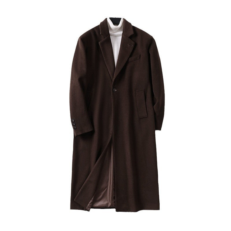 Men's Elegant Long Coat made of Wool Blend with Slim Silhouette and One-Button Closure Chichicherry