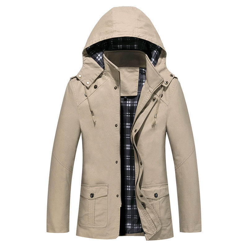 Men's Urban Cotton Hoodie Blouson with Hood, Checked Lining and Patch Pockets Chichicherry