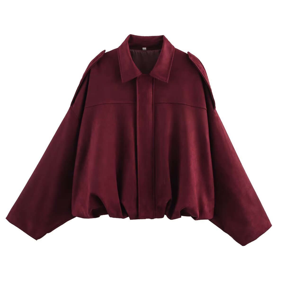 Women’s short bomber-style jacket with oversized silhouette, shoulder patches, and elastic hem Chichicherry