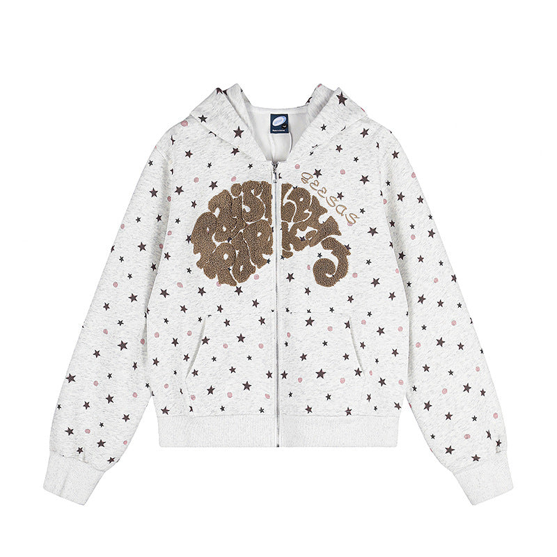 Women's Hoodie Sweat Jacket with Star Allover, Structured French Terry and Sparkling Front Application Chichicherry