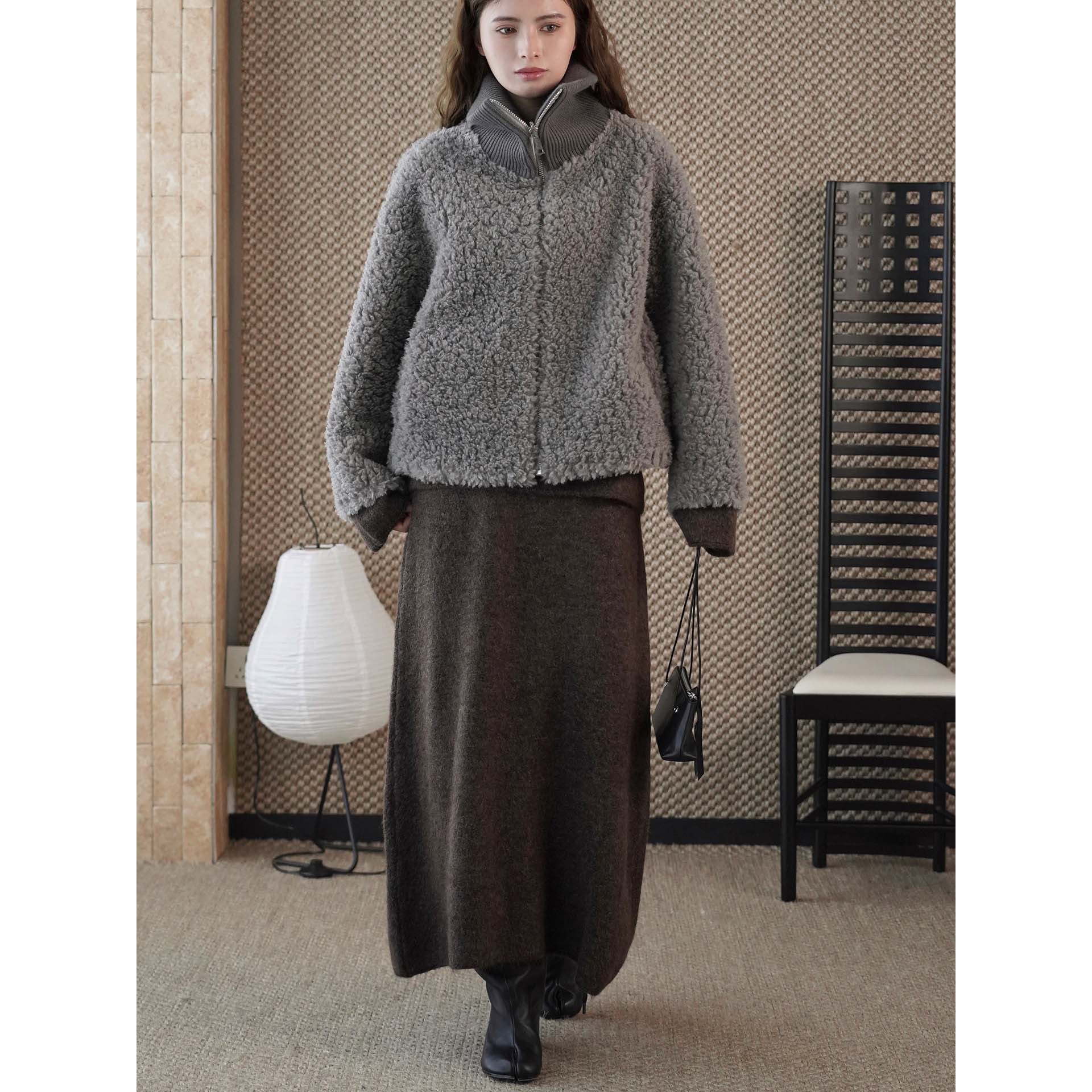 Women's teddy jacket with high ribbed collar and half-height zipper Chichicherry