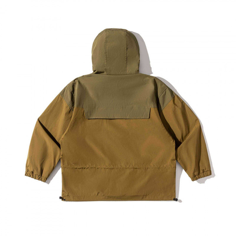 Unisex Loose-Fitting Utility Field Jacket with Hood, Drawstring and Flap Pockets Chichicherry