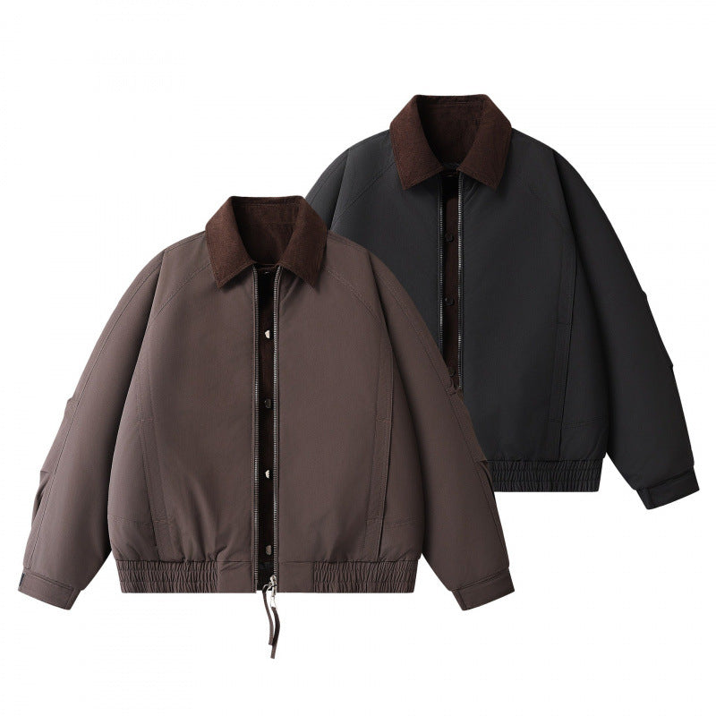 Men's Boxy Short Jacket with Cord Collar, Double Front and Drawstring Hem Chichicherry