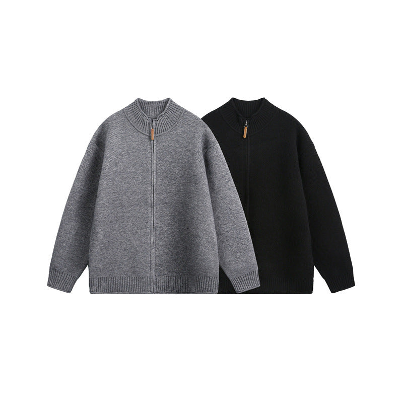 Unisex Knitted Zip Jacket with High Ribbed Collar and Oversized Cut Chichicherry