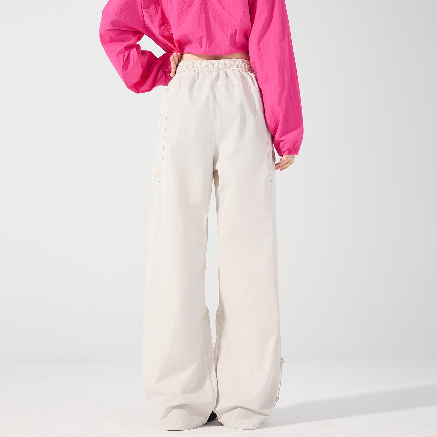 Women's Wide Technical Cargo Pants with Drawstring Waistband, Adjustable Hem, and Multifunctional Pockets Chichicherry