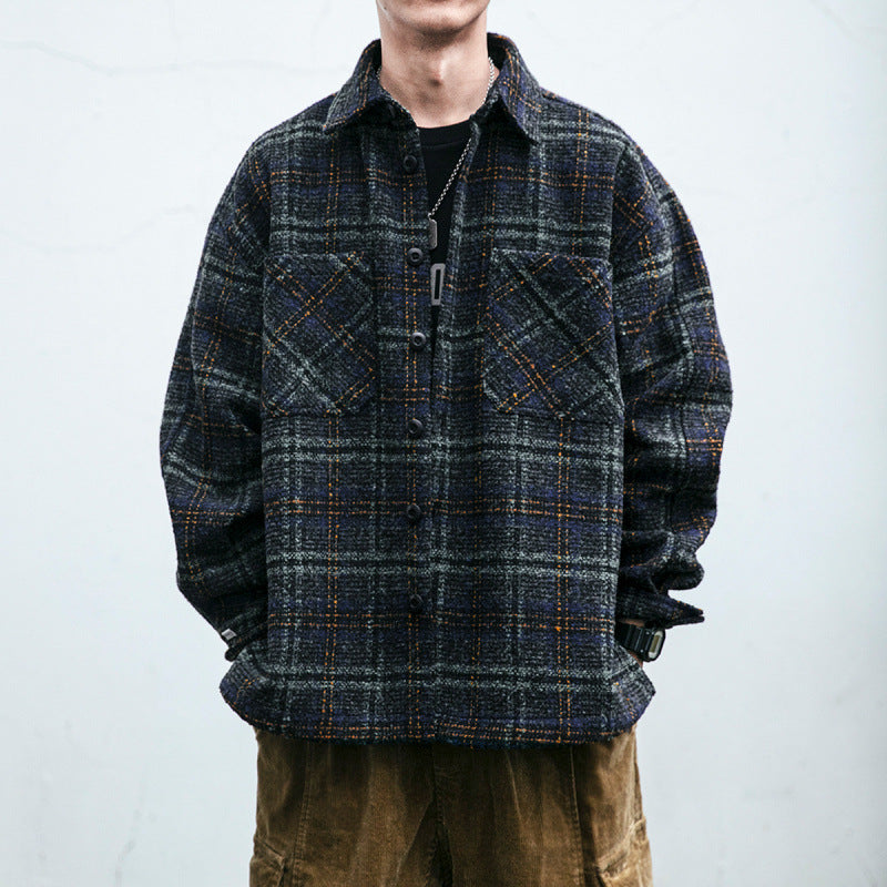 Unisex Karo-Overshirt aus Wollmix mit aufgesetzten Brusttaschen Chichicherry