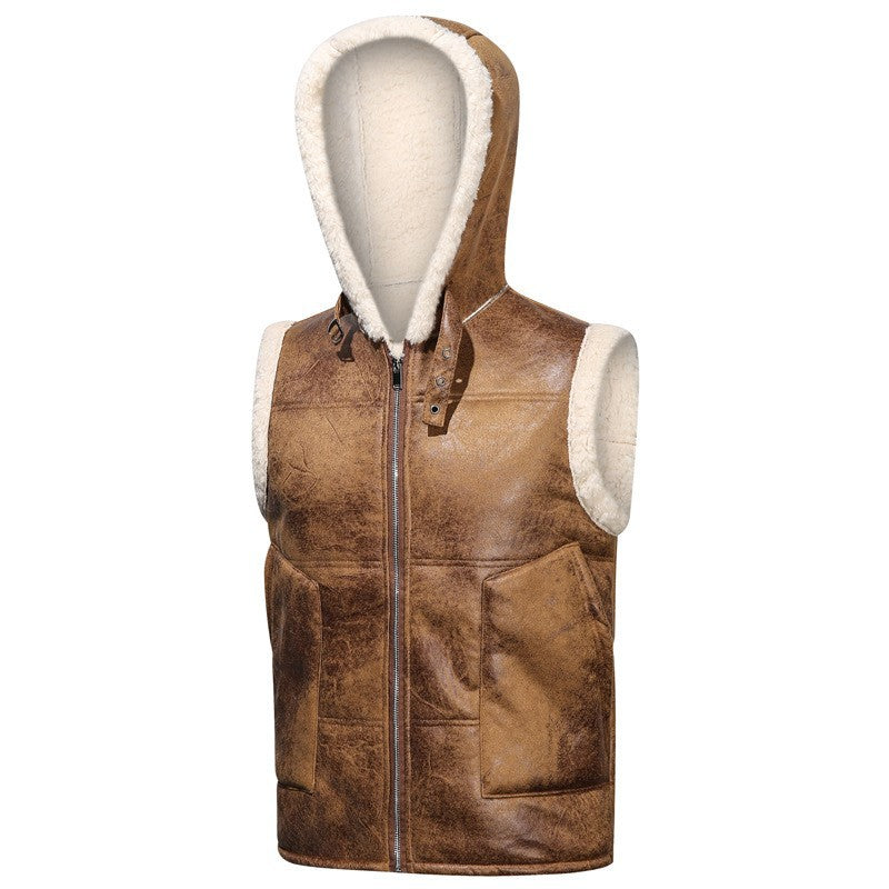 Men's sleeveless teddy-lined hooded vest in shearling look Chichicherry