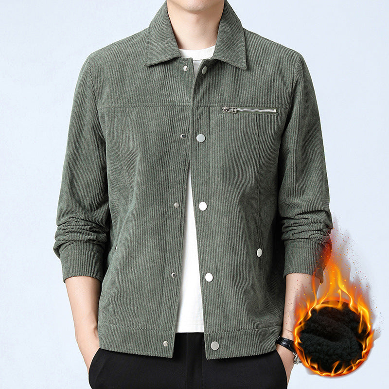 Men's cord overshirt made of wide corduroy with snap button front and zipper chest pocket Chichicherry