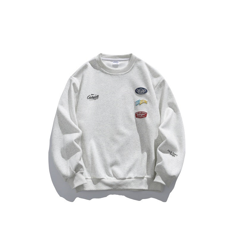 Unisex Oversize Sweater with Round Neck, Badge Applications and Ribbed Cuffs Chichicherry