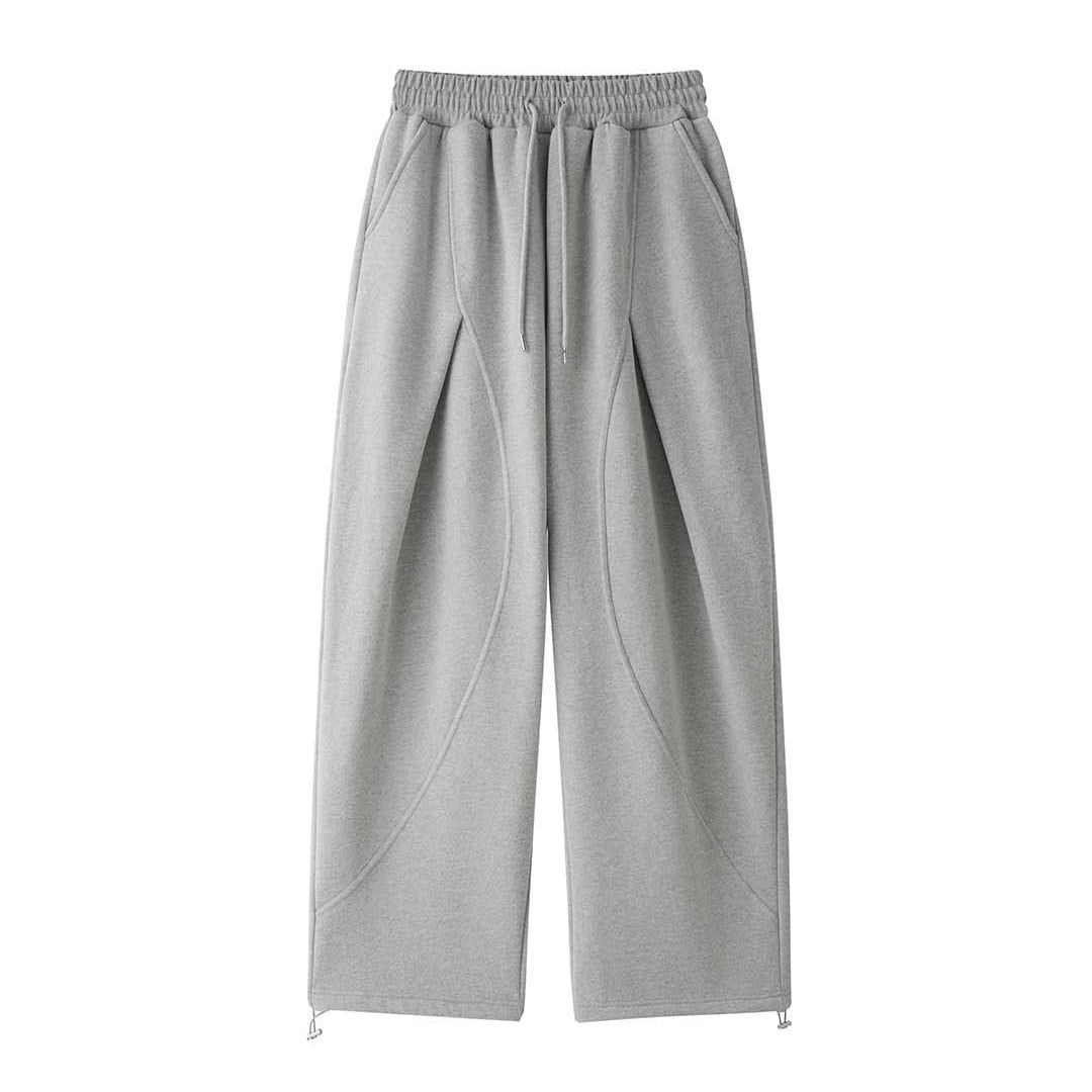 Women Wide Baggy Sweatpants with Elastic Waistband, Drawstring and Decorative Seams Chichicherry
