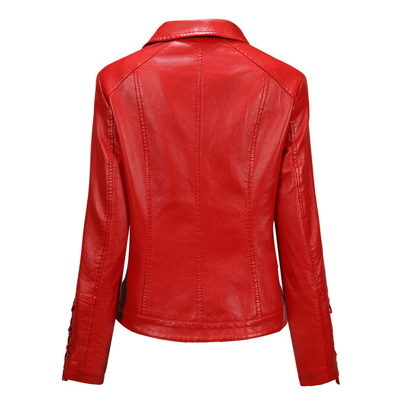 Women's faux leather biker jacket with side lacing and asymmetric zipper Chichicherry