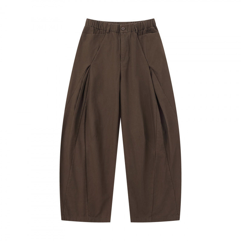 Women Wide Culotte Pants with Elastic Waistband, Decorative Pleats and Curved Seam Details Chichicherry