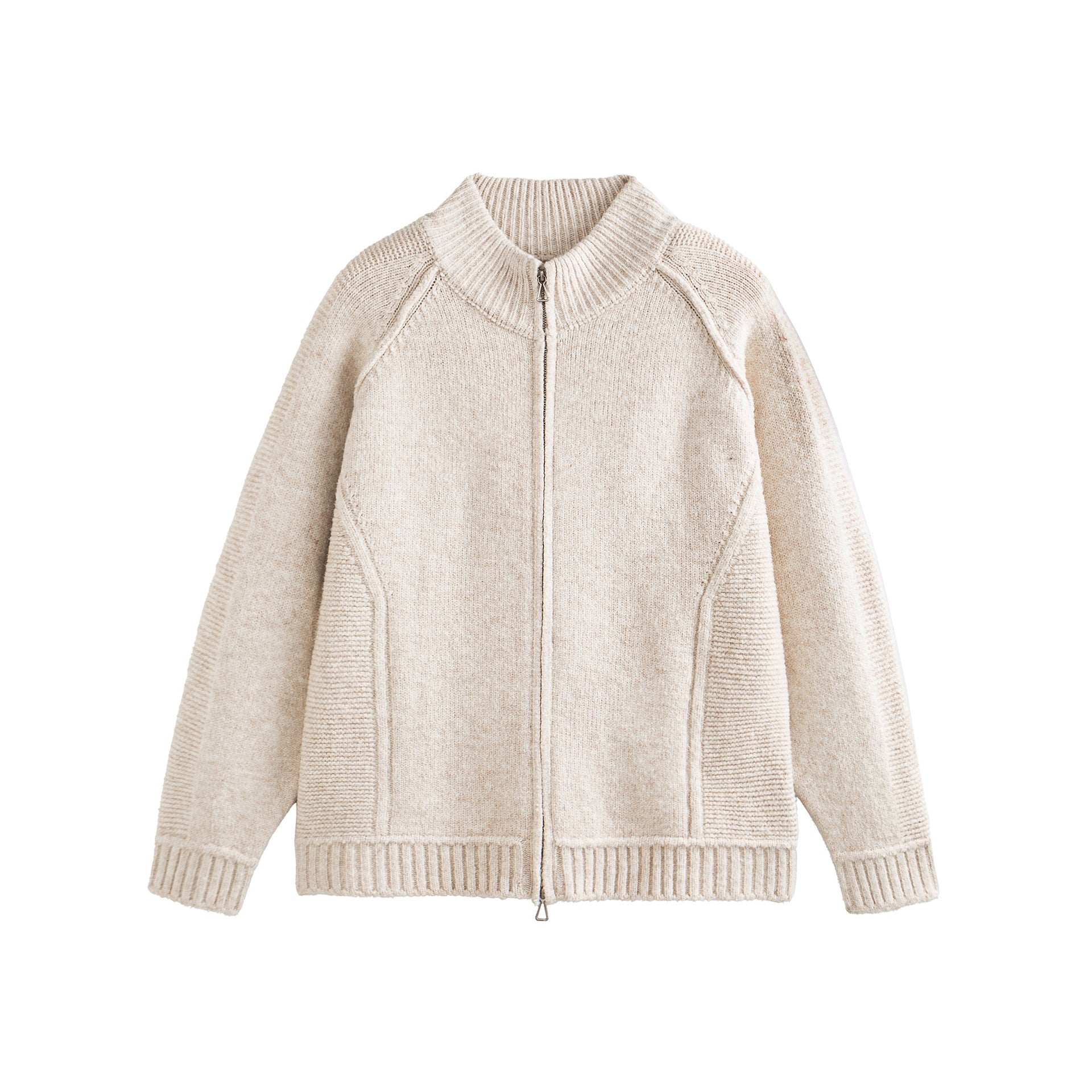 Unisex Knit Zip Jacket in Boxy Cut with High Ribbed Collar and Raglan Sleeves Chichicherry