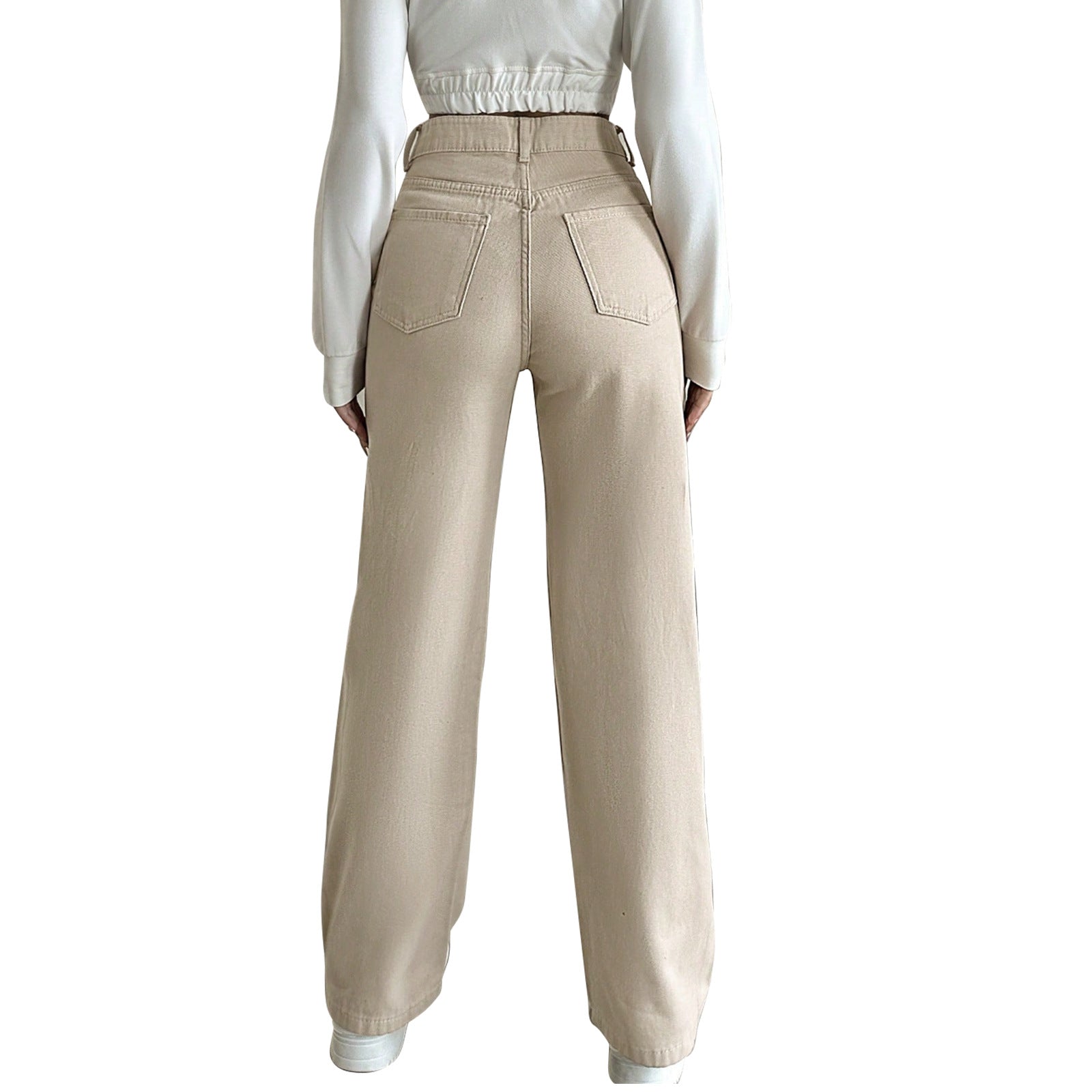 Women's High-Waisted Wide Five-Pocket Pants Made of Stretch Denim with Flared Leg Chichicherry