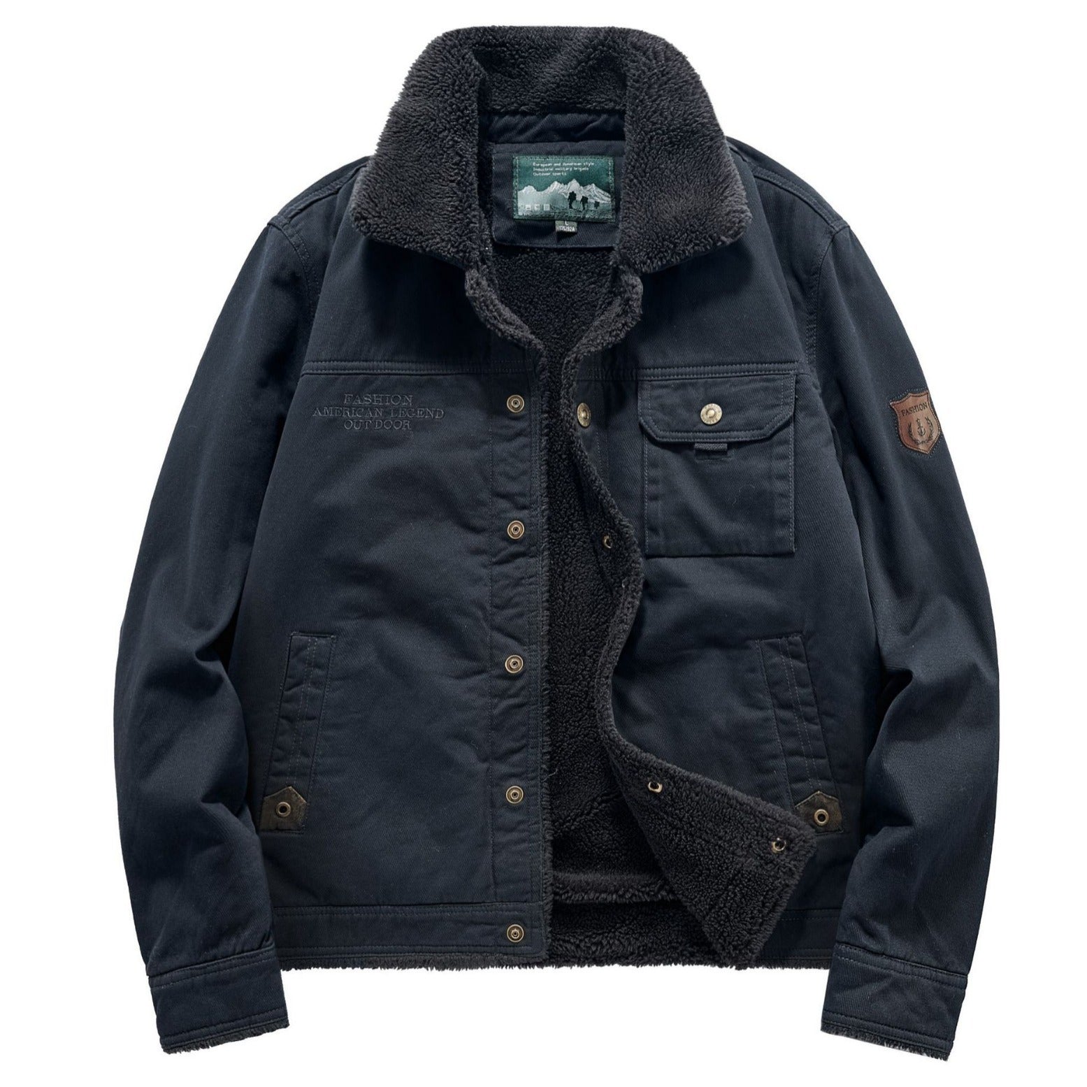 Men's canvas field jacket with Sherpa lining, warm teddy inner layer and utility chest pockets Chichicherry