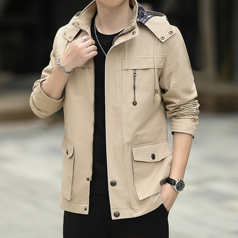 Men's lightweight canvas parka in field style with hood and multifunctional pockets Chichicherry