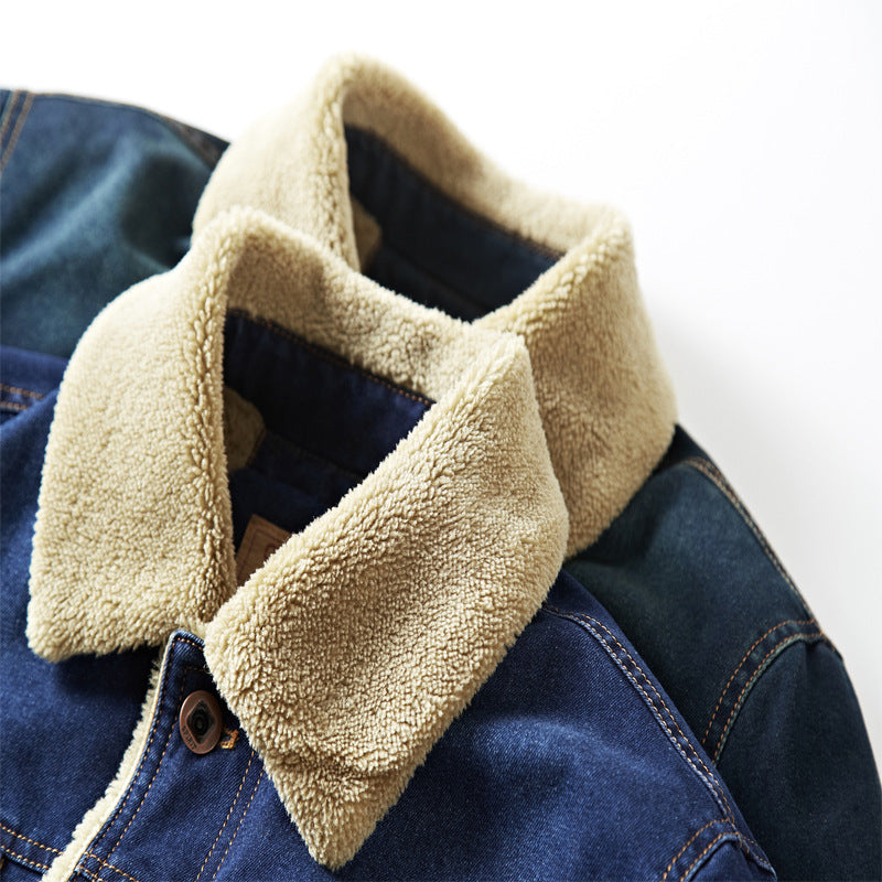 Men's padded denim jacket with Sherpa lining and high collar Chichicherry