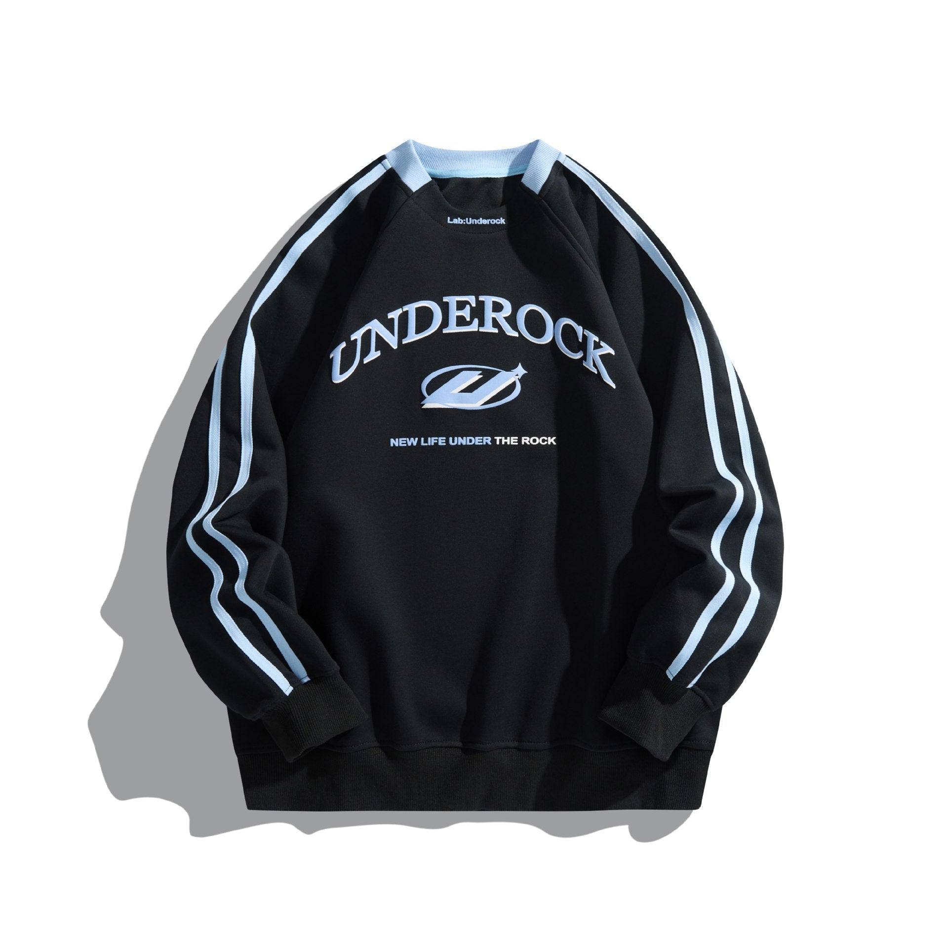 Unisex Oversize Round Neck Sweatshirt with Contrast Stripes and Large Logo Print Chichicherry