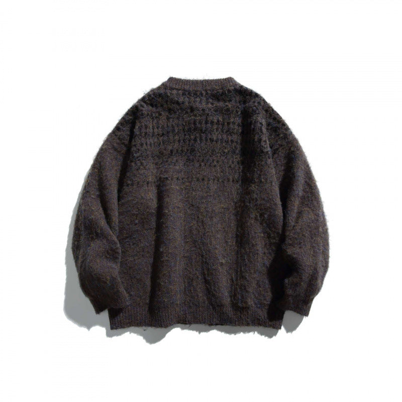 Unisex Chunky Knit Oversized Button-Down Cardigan made of Mohair Mix with Round Neck Chichicherry