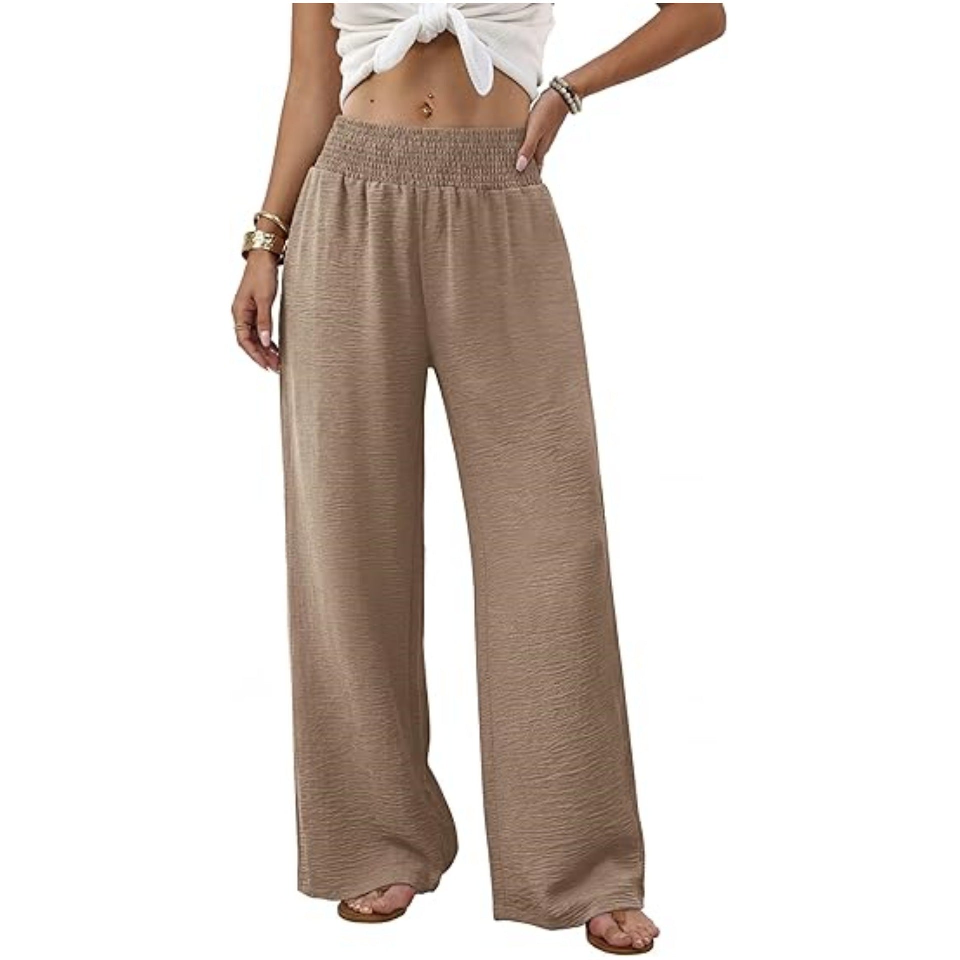 Women’s Palazzo Lounge Pants with High Smocked Waistband and Wide Leg Chichicherry