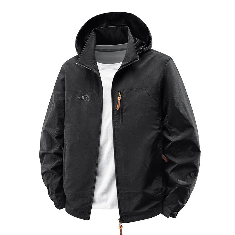 Men's Water-Repellent Ultra-Light Windbreaker with Hood, Zipper, and Chest Pocket Chichicherry
