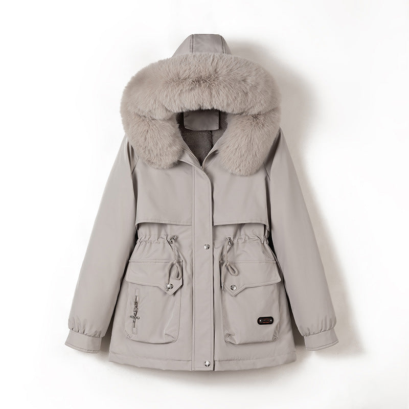 Women's nan padded parka with detachable faux fur hood, tailored drawstring, and soft teddy lining Chichicherry
