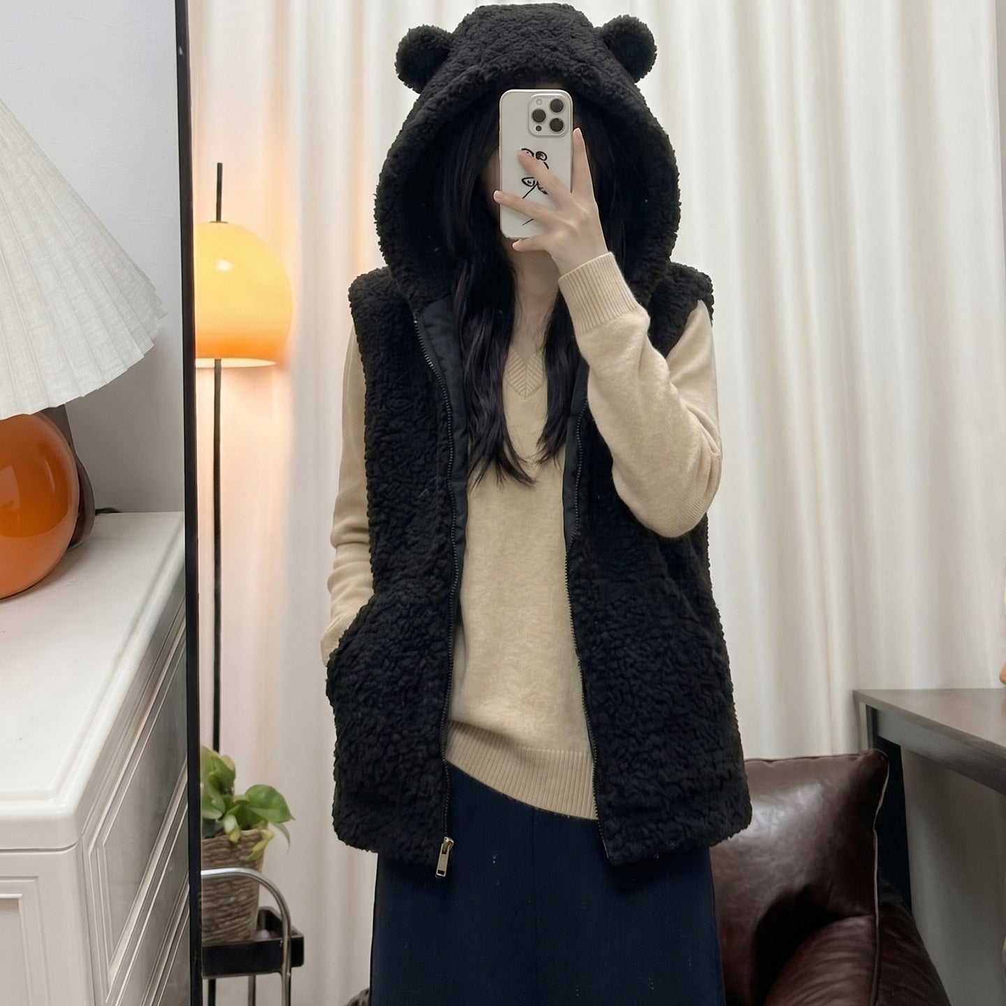 Women's cozy teddy vest with hood and zipper Chichicherry