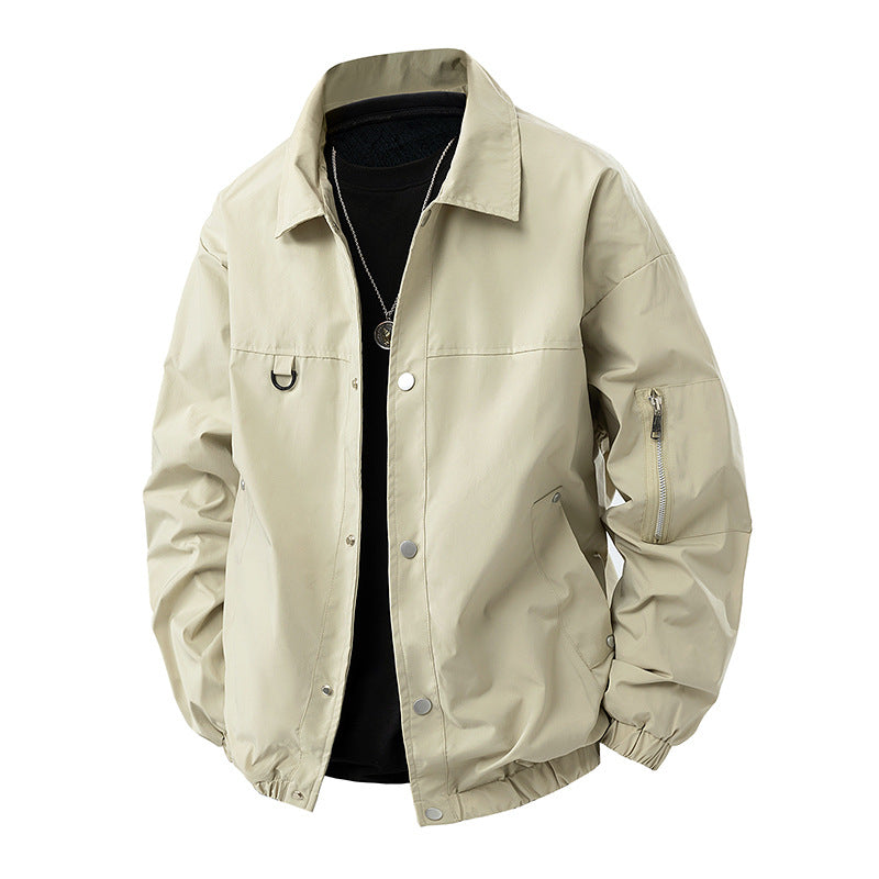 Men's Lightweight Utility Coach Jacket with Snap Button Closure, Sleeve Zipper & Elastic Hem Chichicherry