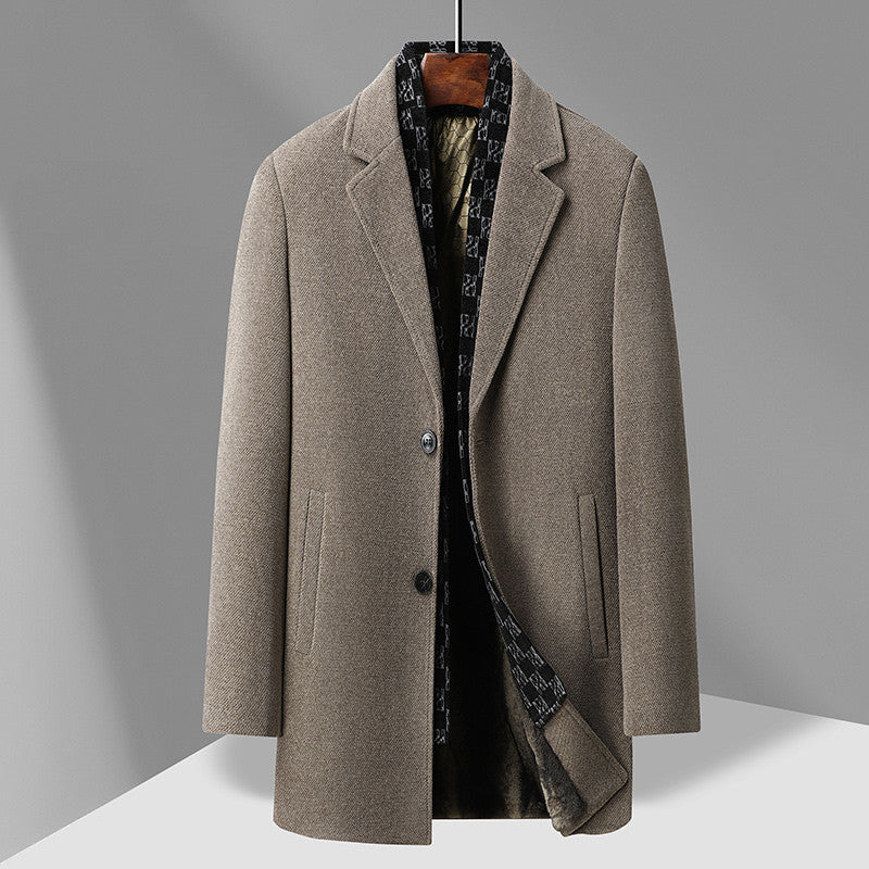 Men's Elegant Wool Blend Overcoat with Removable Quilted Inner Jacket Chichicherry