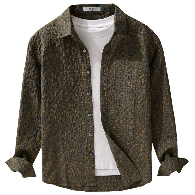 Women's Lightweight Crinkle Check Shirt in Overshirt Style with Watercolor Check and Relaxed Fit Chichicherry