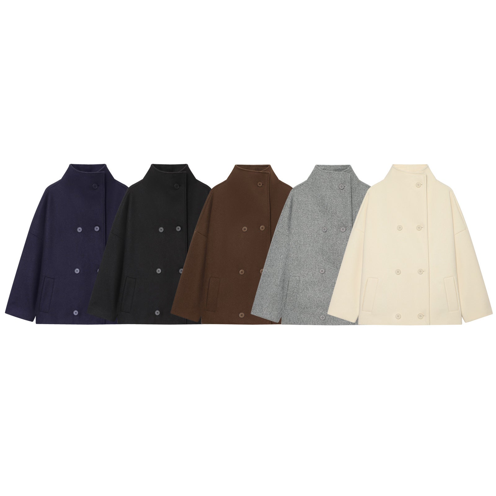 Women's Short Cape Coat made of Wool Blend with High Standing Collar and Double-Breasted Button Placket Chichicherry