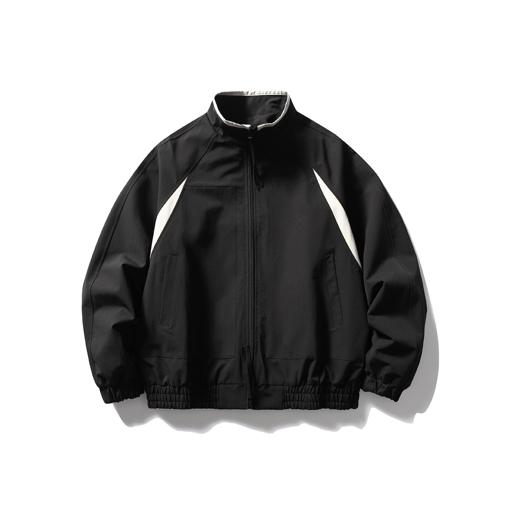 Men's Oversized Bomber Jacket with Stand Collar, Raglan Sleeves, and Elastic Hem Chichicherry