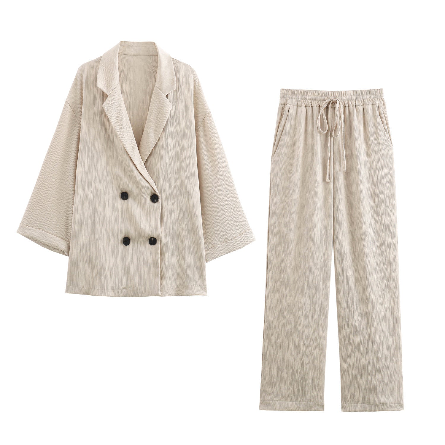 Ladies Oversized Double-Breasted Blazer with Pleated Structure and Three-Quarter Sleeves Chichicherry
