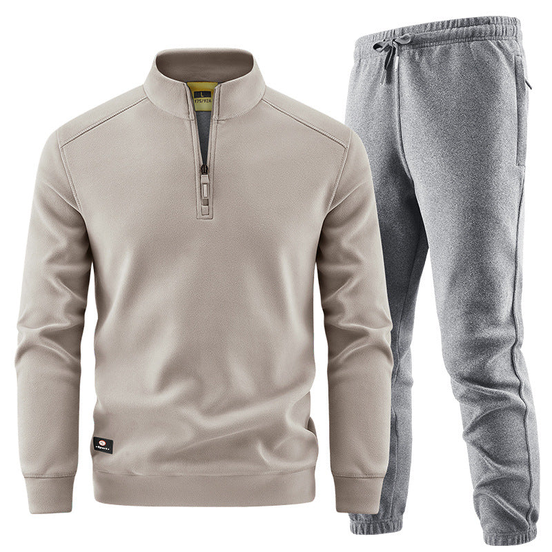 Men's Fleece Training Set with Stand-up Collar and Elastic Waistband Chichicherry