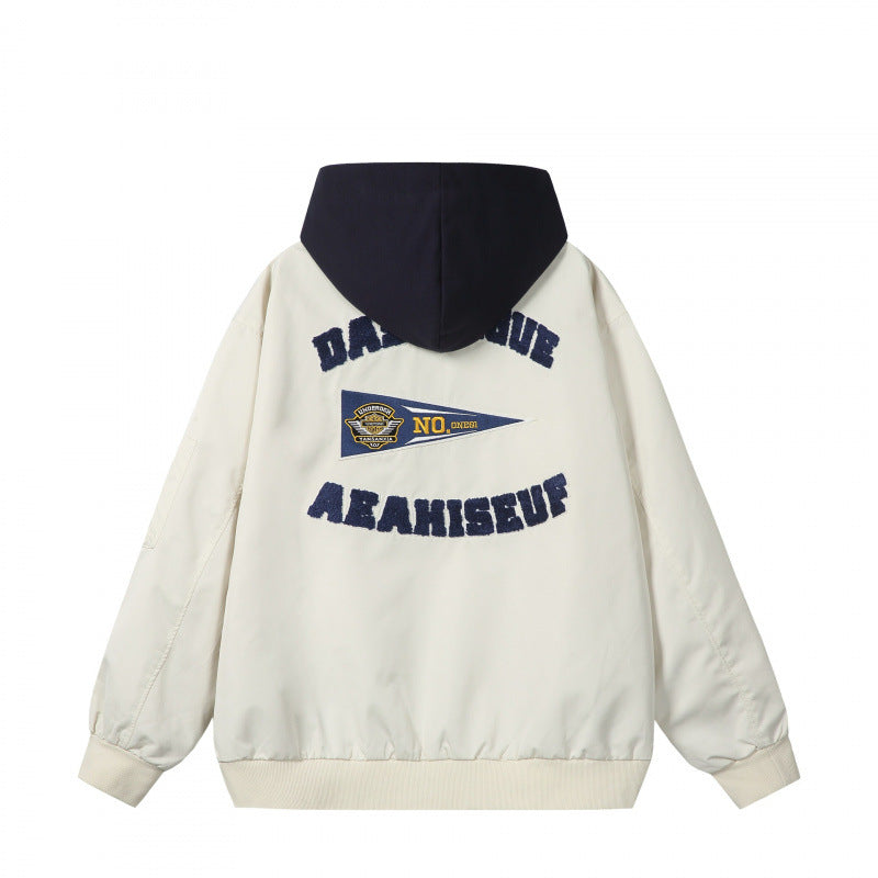 Men's college bomber jacket in oversized style with hood insert and logo patch Chichicherry