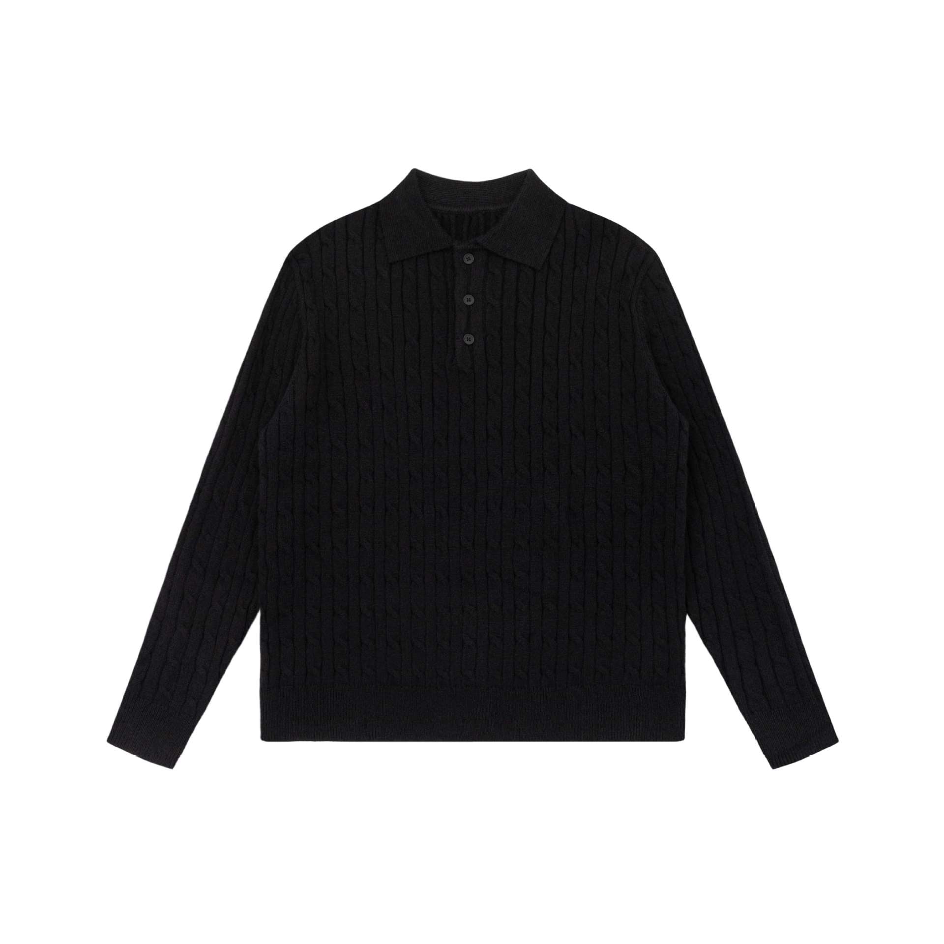 Unisex Chunky Knit Polo Collar Sweater with Cable Pattern and Half Button Placket Chichicherry
