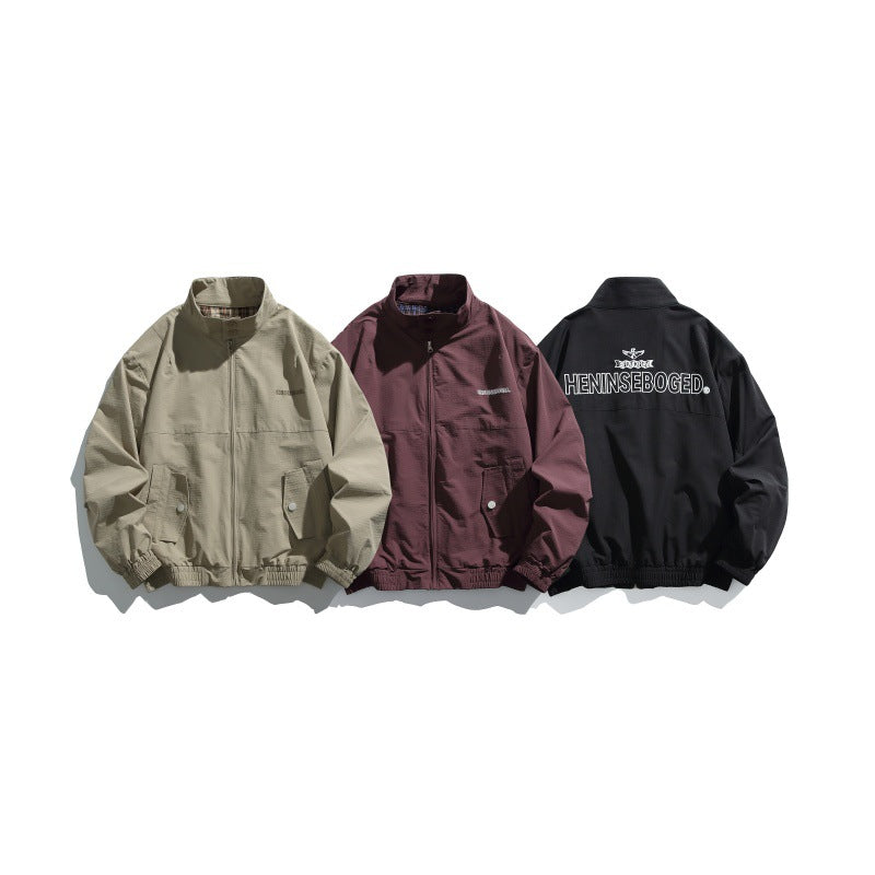Men's Casual Boxy Blouson made of structured microfiber with stand-up collar, zipper and patched flap pockets Chichicherry