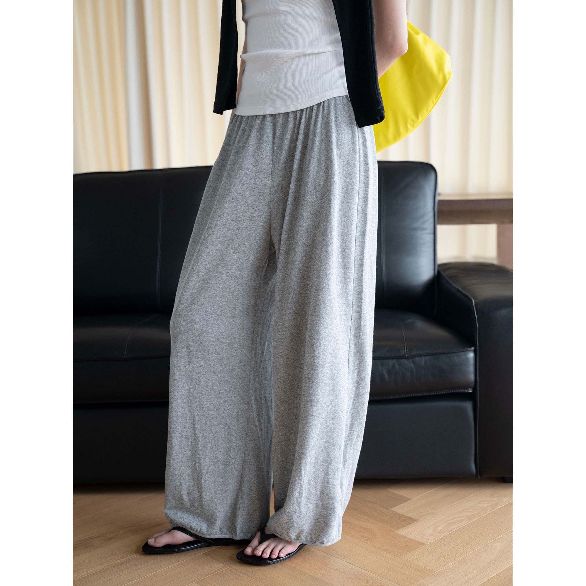 Women Wide Jersey Lounge Pants with Elastic Waistband and Flowing Culotte Silhouette Chichicherry